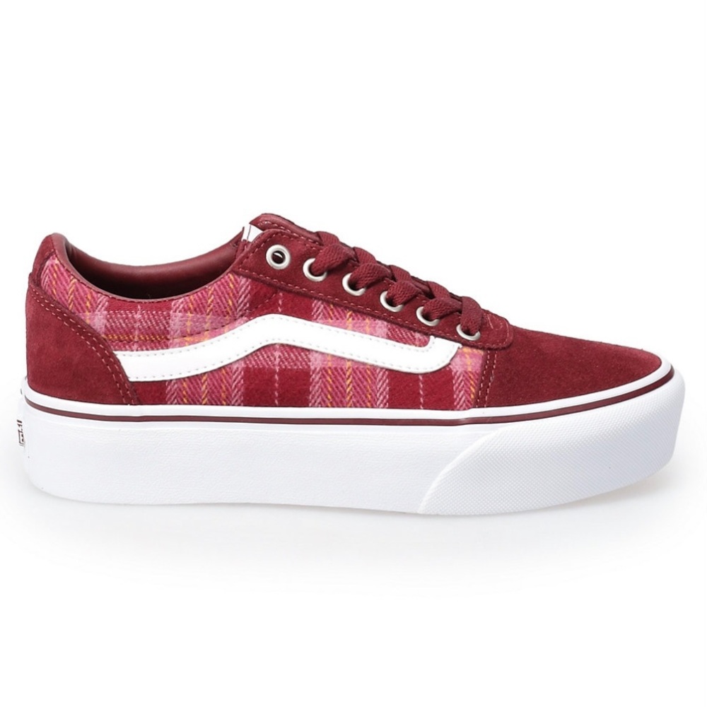 VANS Ward Platform Burgundy Plaid Mix Port Old Skool Sneakers 6 AND 9.5 women’s